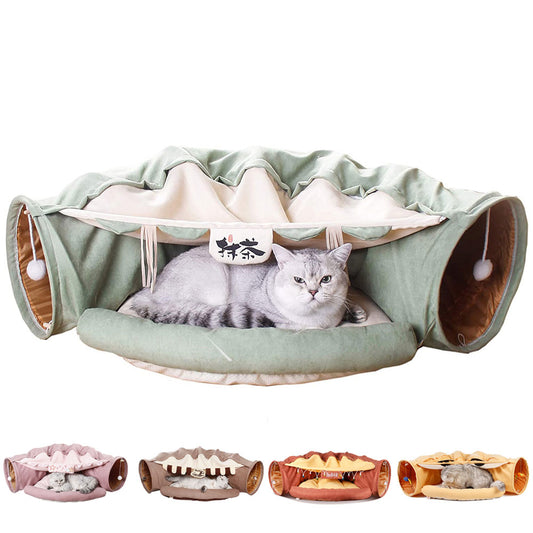 Unique Cat Bed with Collapsible Removeable Cat Tunnel
