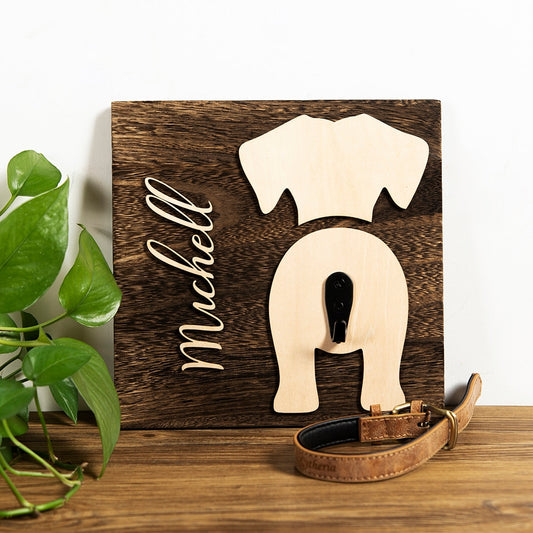MyPuplet - Custom Wood Dog Personalized Leash Holder -  Personalized Dog Leash Holder, Dog Butt Leash Holder for Wall, Gift for Dogs, Engagement Gift Dog, Hook, Dog Hanging Sign