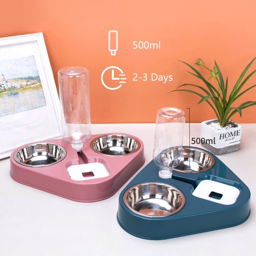 500ML Pet Dog Feeder Bowl With Water Bottle