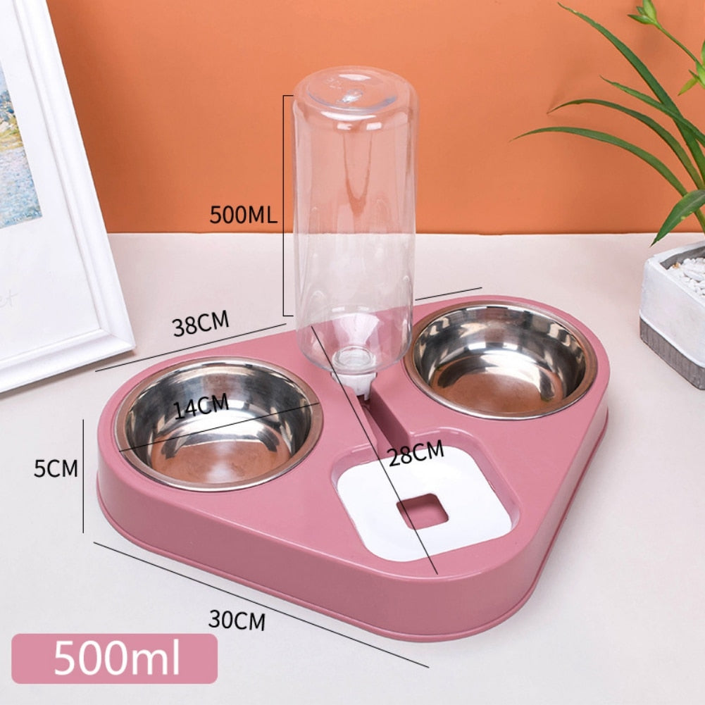 500ML Pet Dog Feeder Bowl With Water Bottle