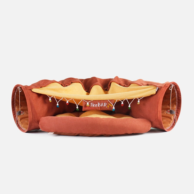 Unique Cat Bed with Collapsible Removeable Cat Tunnel